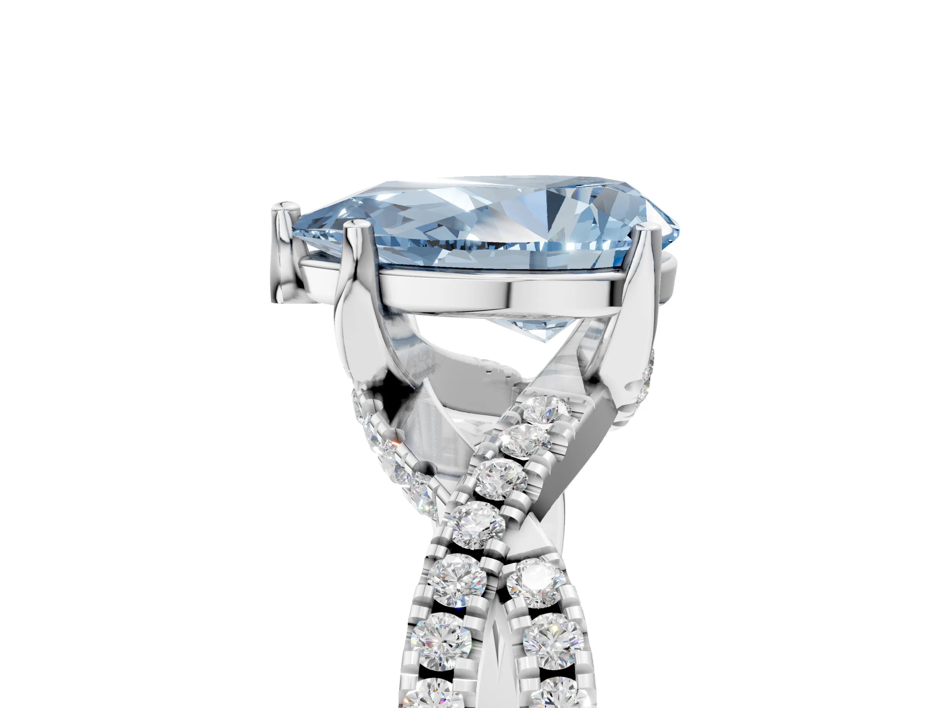 White gold Fancy Blue Pear Cut Solitaire Twist Pave Diamond Engagement Ring with Prong Setting_5