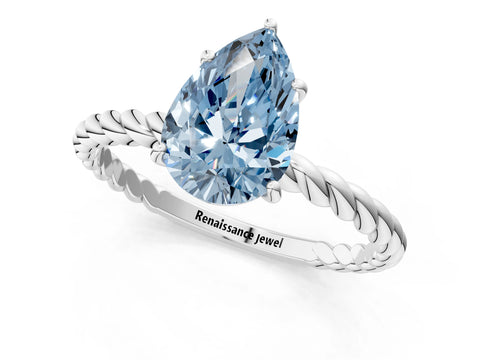 White gold Fancy Blue Pear Cut Solitaire Twisted Band 4-Prong Ring_25