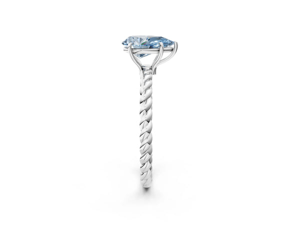 Platinum Fancy Blue Pear Cut Solitaire Twisted Band 4-Prong Ring