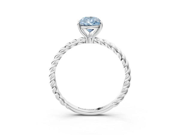 Platinum Fancy Blue Pear Cut Solitaire Twisted Band 4-Prong Ring