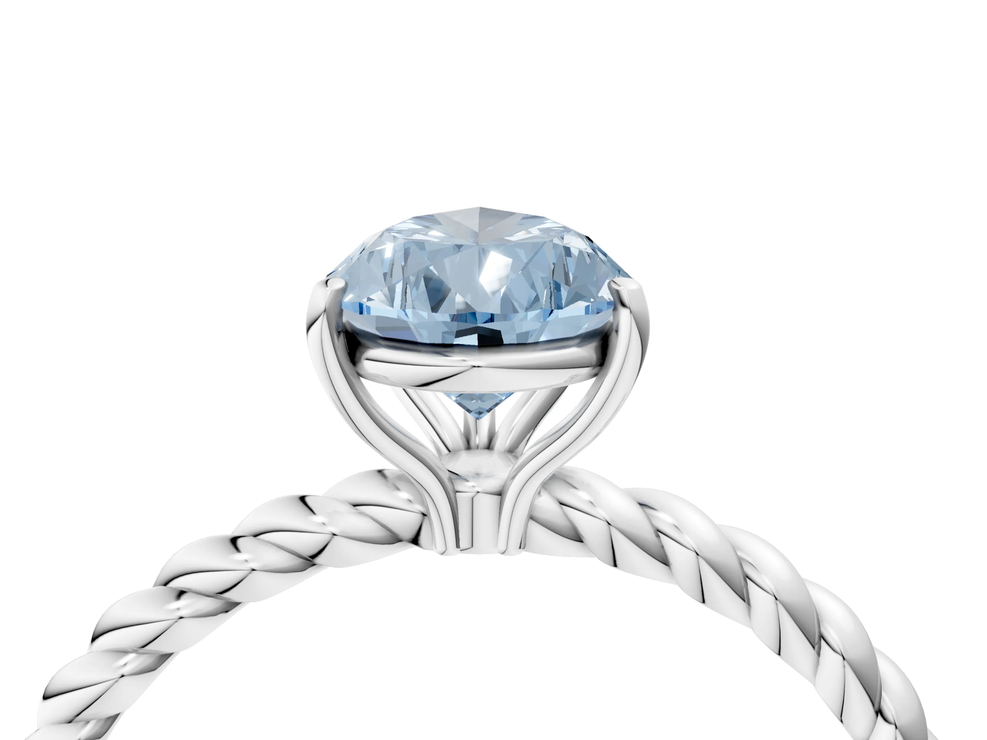 White gold Fancy Blue Pear Cut Solitaire Twisted Band 4-Prong Ring_28