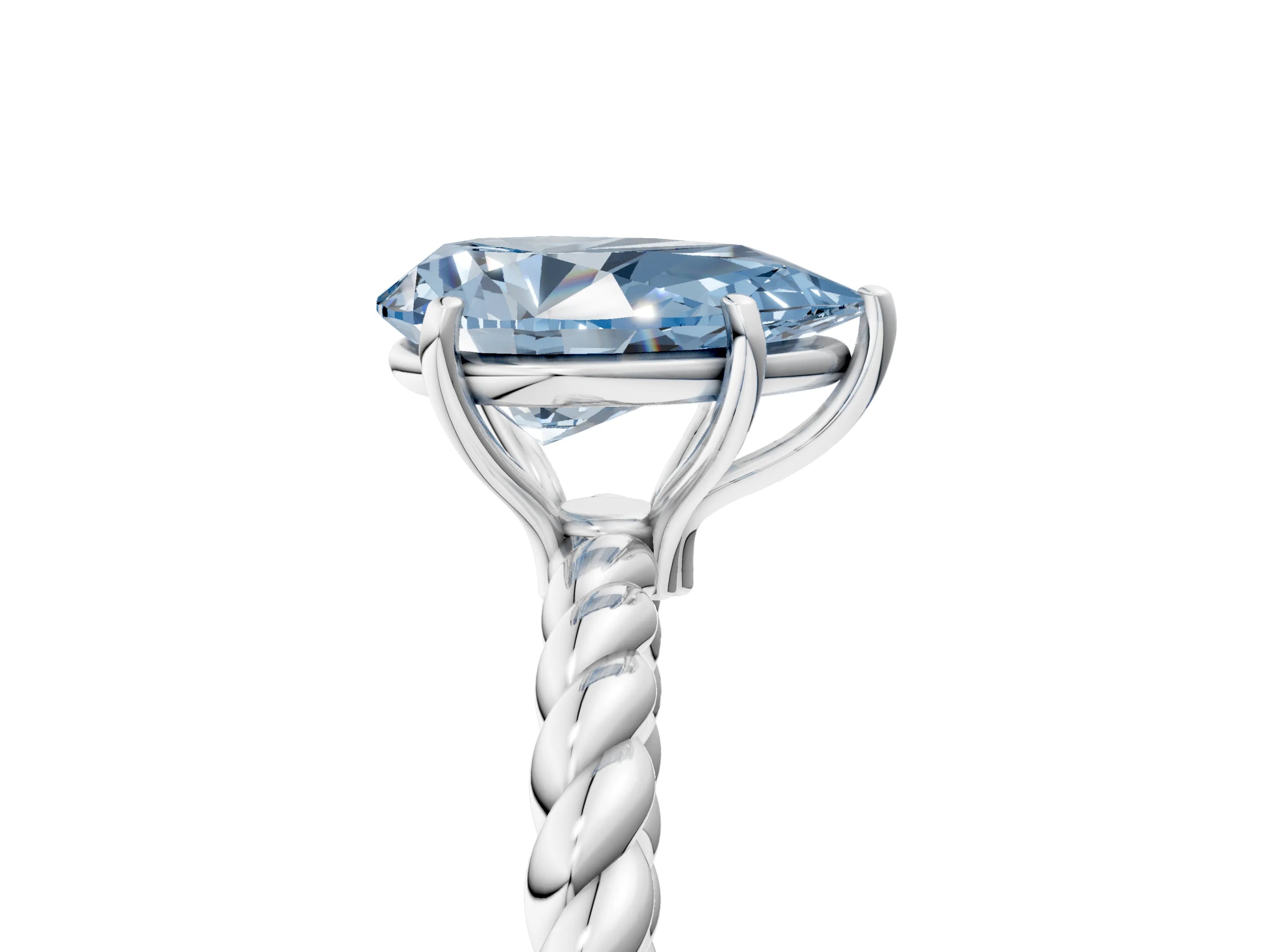 White gold Fancy Blue Pear Cut Solitaire Twisted Band 4-Prong Ring_29