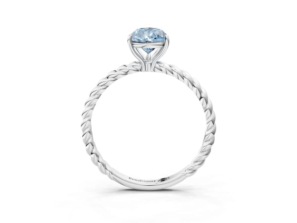 Platinum Fancy Blue Pear Cut Solitaire Twisted Band 4-Prong Ring