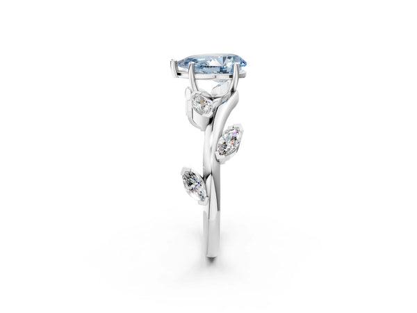 White gold Fancy Blue Pear Cut Solitaire Twisted Band Marquise Accent Prong Setting Ring