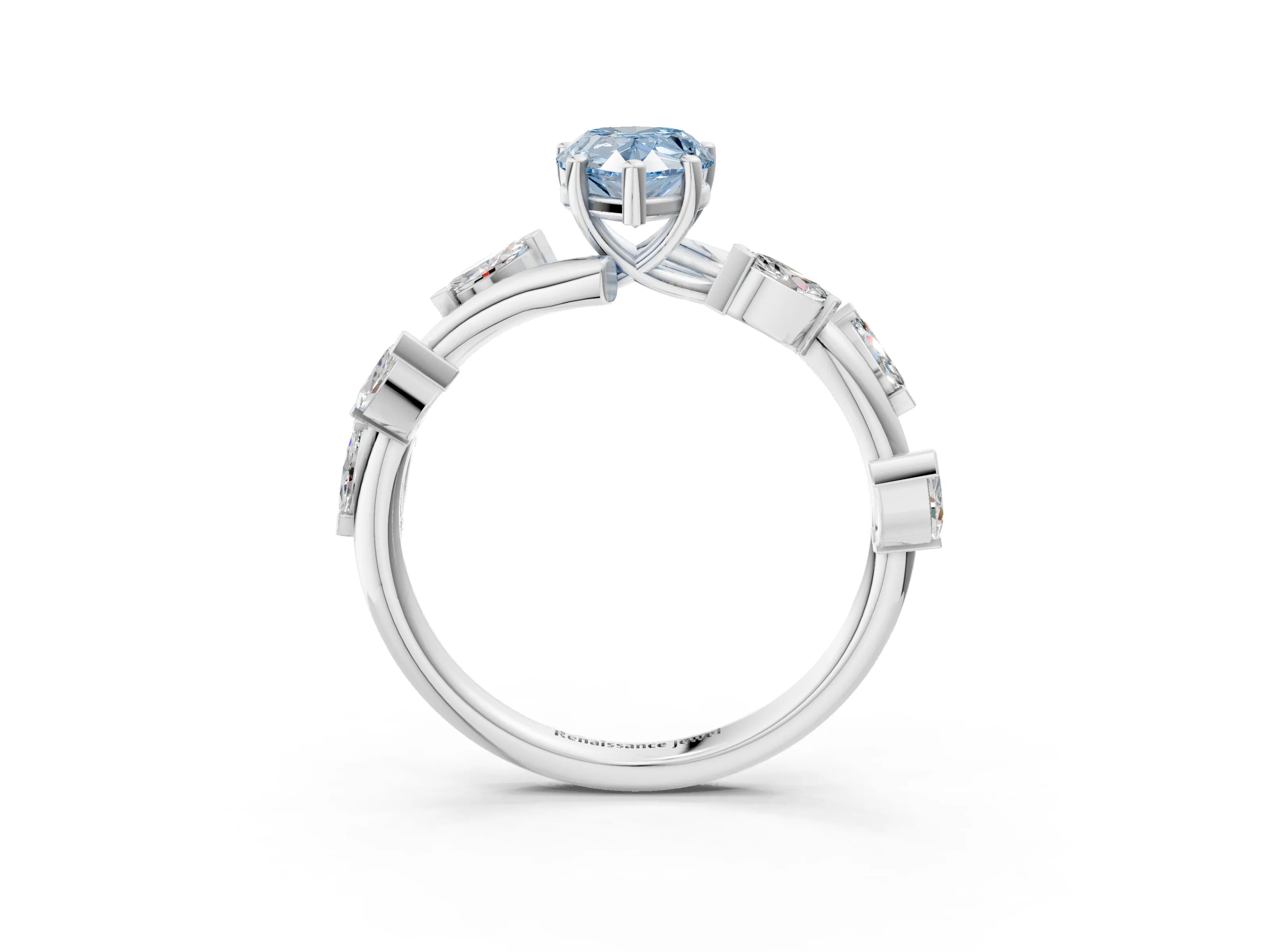 White gold Fancy Blue Pear Cut Solitaire Twisted Band Marquise Accent Prong Setting Ring_3