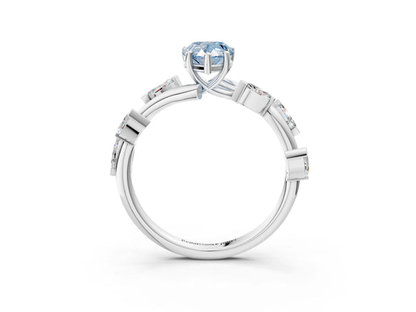 White gold Fancy Blue Pear Cut Solitaire Twisted Band Marquise Accent Prong Setting Ring