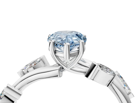 White gold Fancy Blue Pear Cut Solitaire Twisted Band Marquise Accent Prong Setting Ring_4