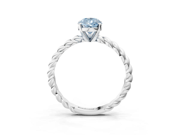 Platinum Fancy Blue Pear  Cut Solitaire Twisted Band with Four-Prong Setting