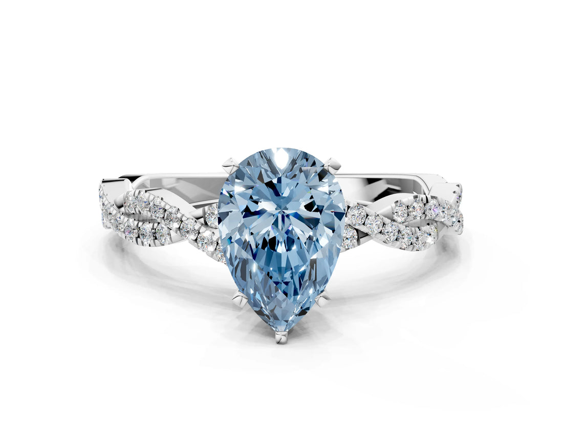 White gold Fancy Blue Pear Cut Solitaire Twisted Pave Band with Four-Prong Setting_15