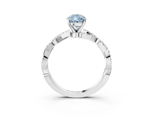 Platinum Fancy Blue Pear Cut Solitaire Twisted Pave Band with Four-Prong Setting