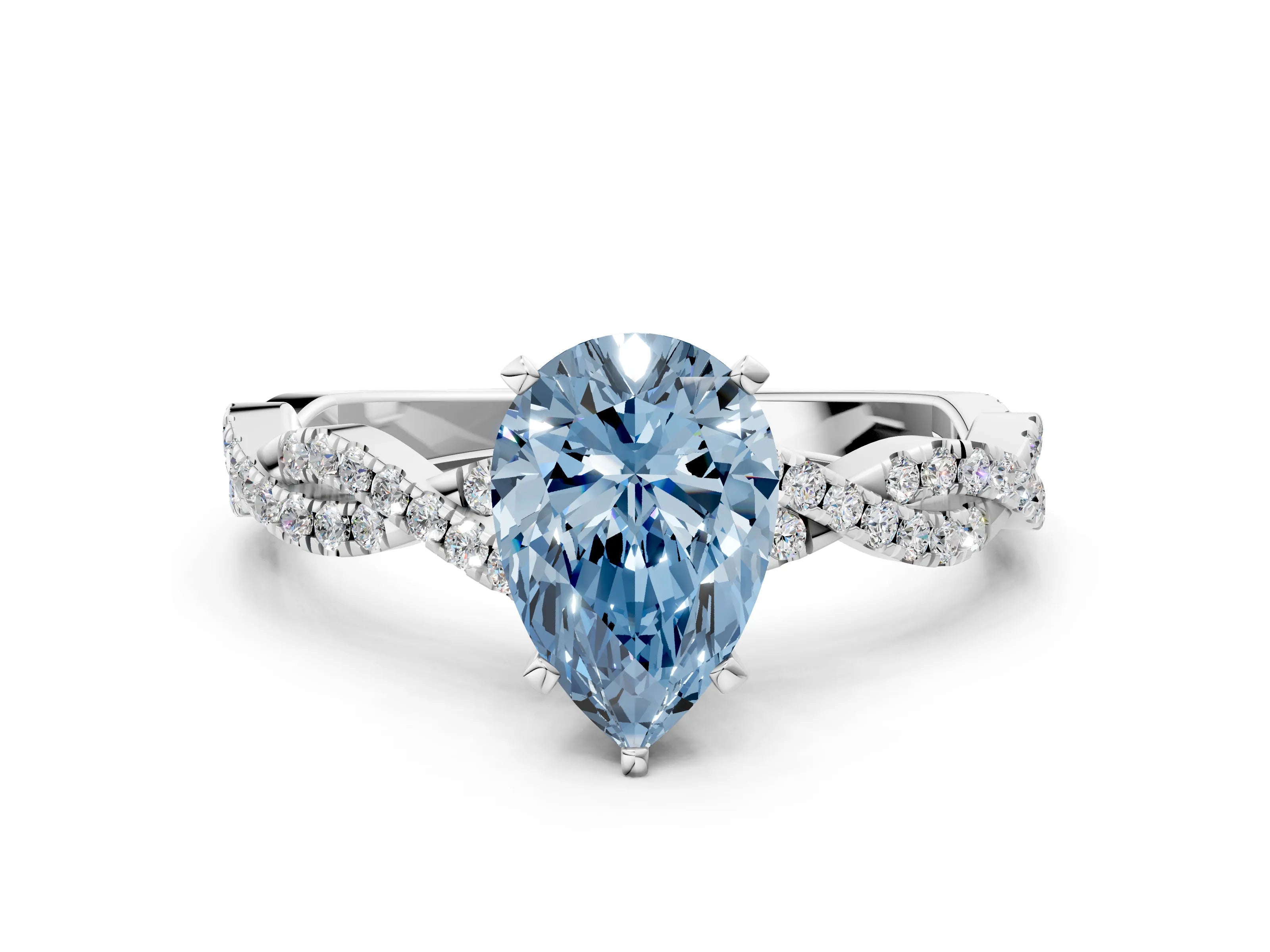 White gold Fancy Blue Pear Cut Solitaire Twisted Pave Band with Four-Prong Setting_3