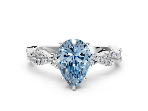 White gold Fancy Blue Pear Cut Solitaire Twisted Pave Band with Four-Prong Setting_3