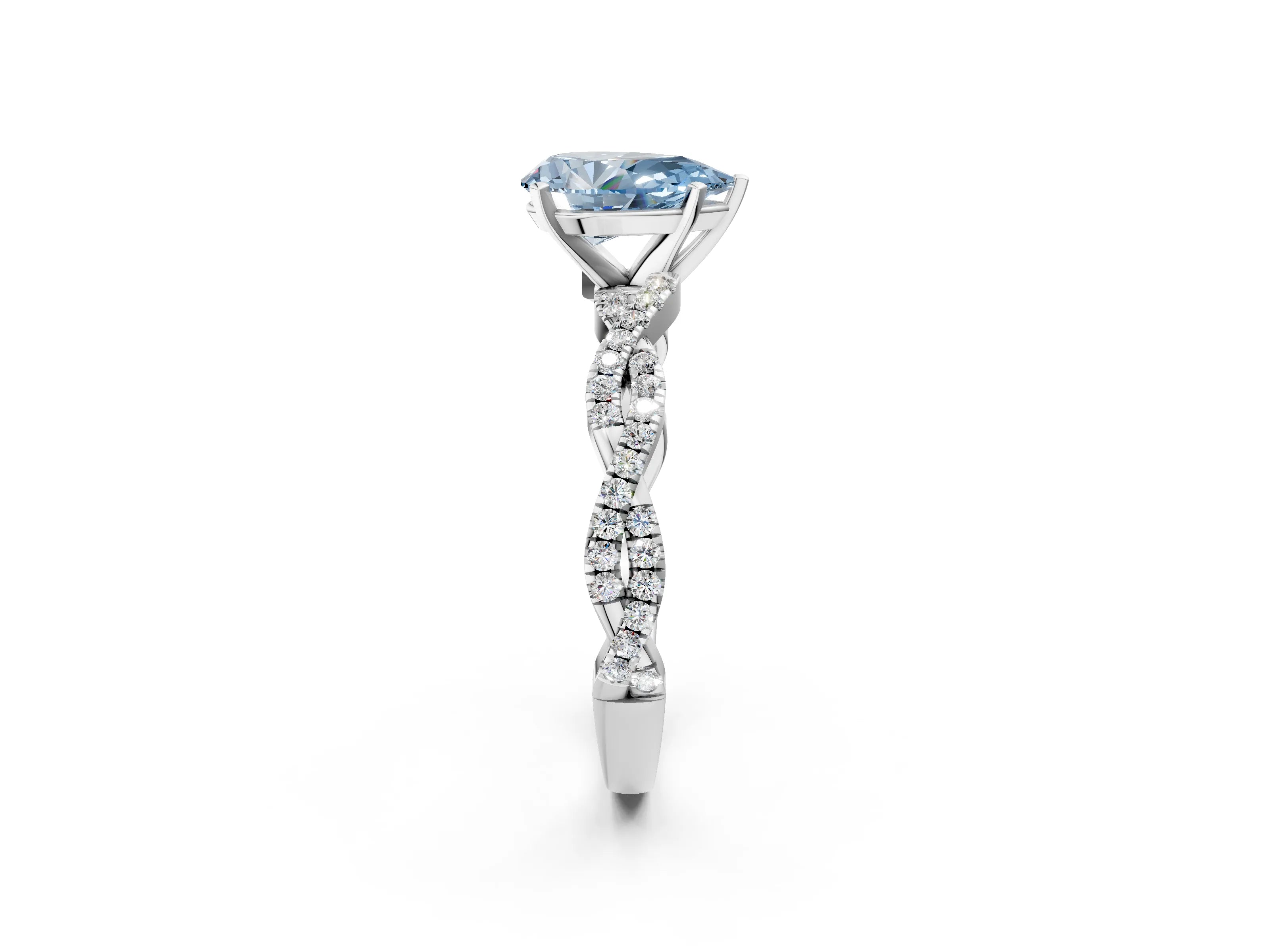 White gold Fancy Blue Pear Cut Solitaire Twisted Pave Band with Four-Prong Setting_5