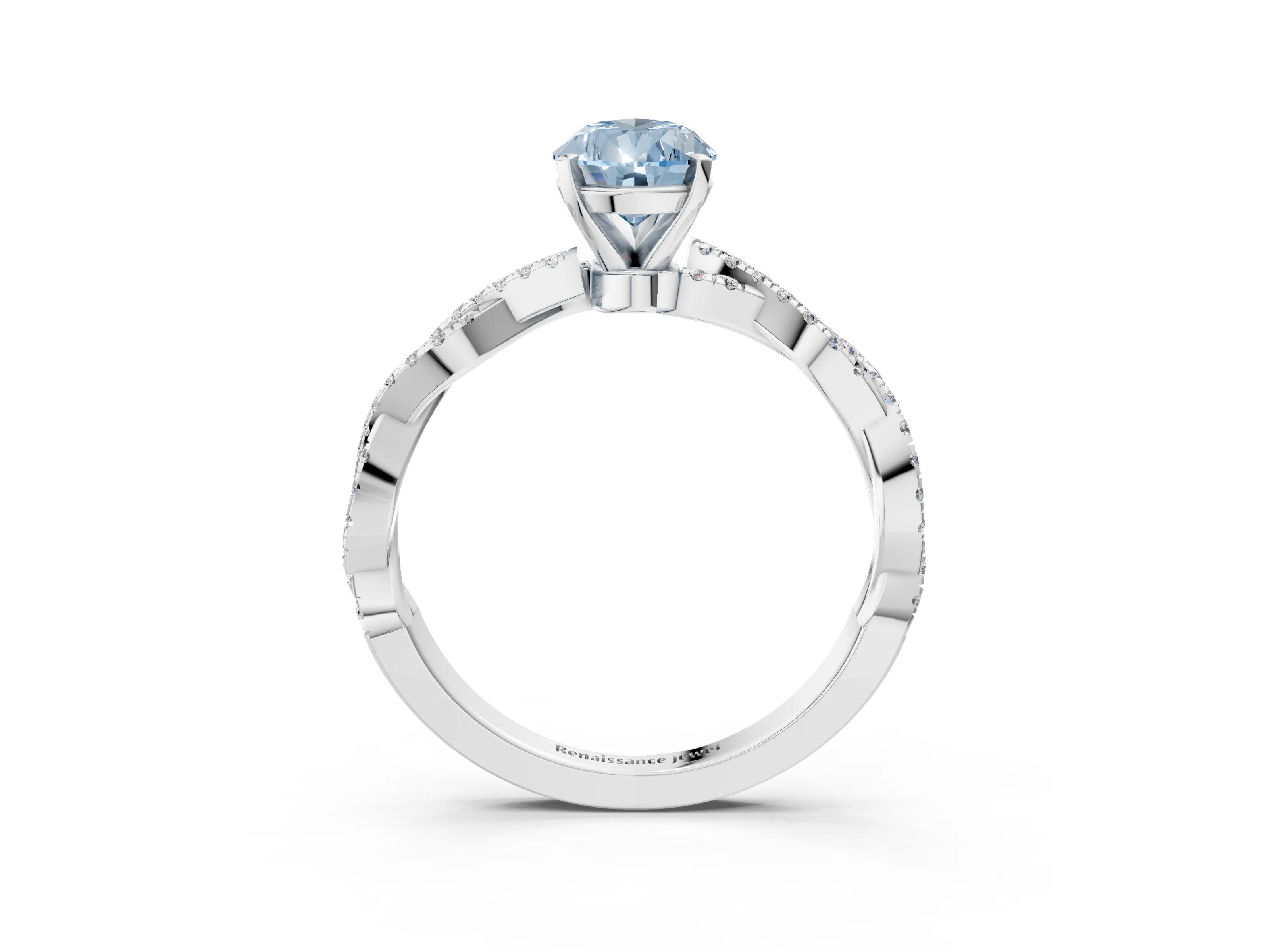 White gold Fancy Blue Pear Cut Solitaire Twisted Pave Band with Four-Prong Setting_6