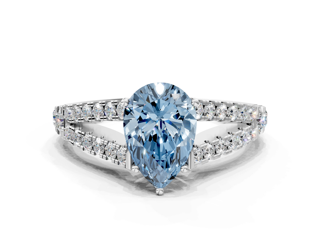 White gold Fancy Blue Pear  Cut Split Shank Pave Diamond Engagement Ring with Four-Prong Setting_76