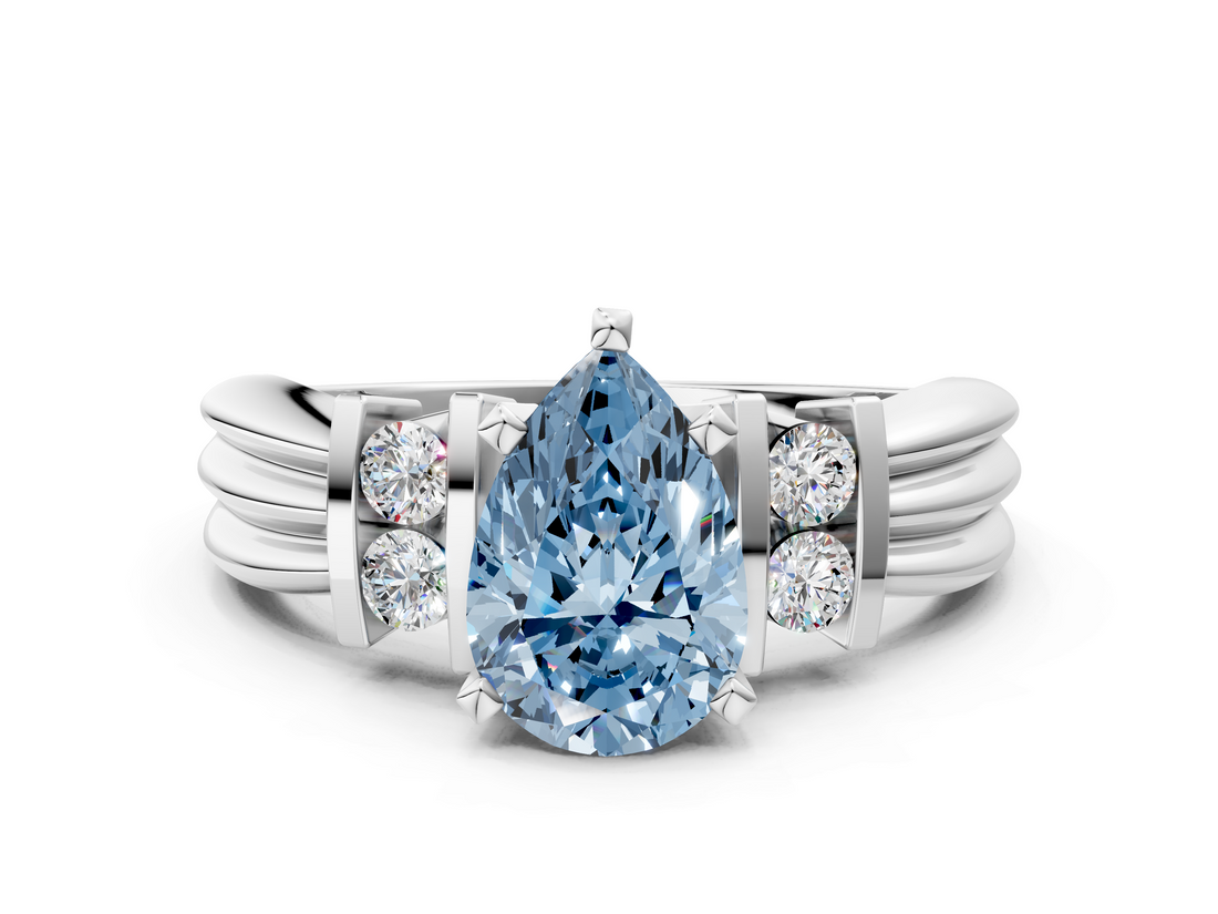 White gold Fancy Blue Pear  Cut Three-Stone Channel Set Ring with Bar Prongs_77