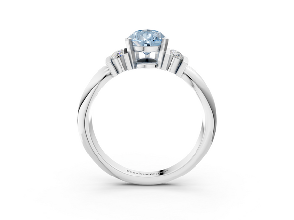 Platinum Fancy Blue Pear  Cut Three-Stone Channel Set Ring with Bar Prongs