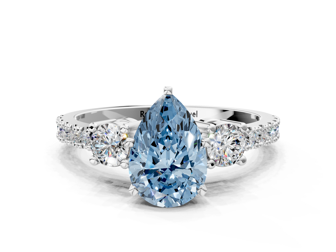 White gold Fancy Blue Pear  Cut Three-Stone Diamond Pavé Band with Prong Setting_17