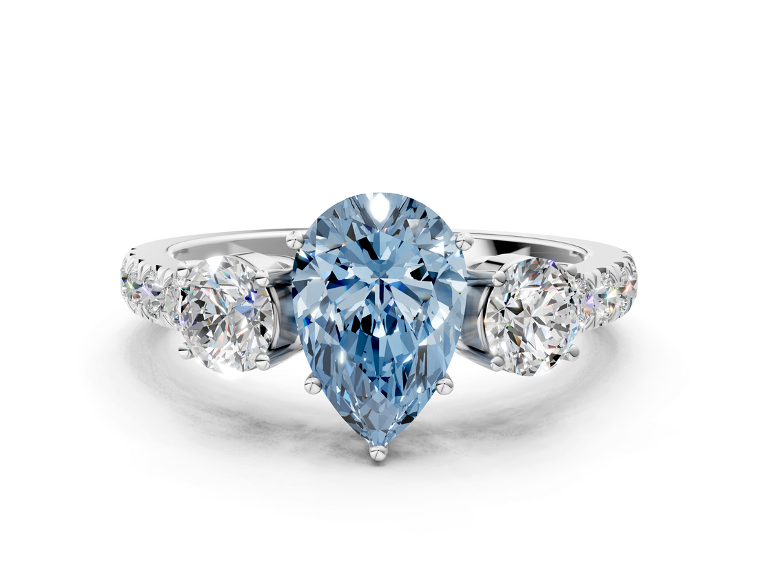 White gold Fancy Blue Pear  Cut Three-Stone Diamond Pave Band with Prong Setting_37