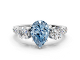 White gold Fancy Blue Pear  Cut Three-Stone Diamond Pave Band with Prong Setting_37
