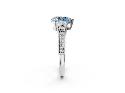 White gold Fancy Blue Pear Cut Three-Stone Diamond Ring with Pavé Band and Four-Prong Setting_14