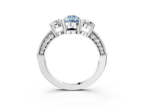 White gold Fancy Blue Pear Cut Three-Stone Diamond Ring with Pavé Band and Four-Prong Setting_15