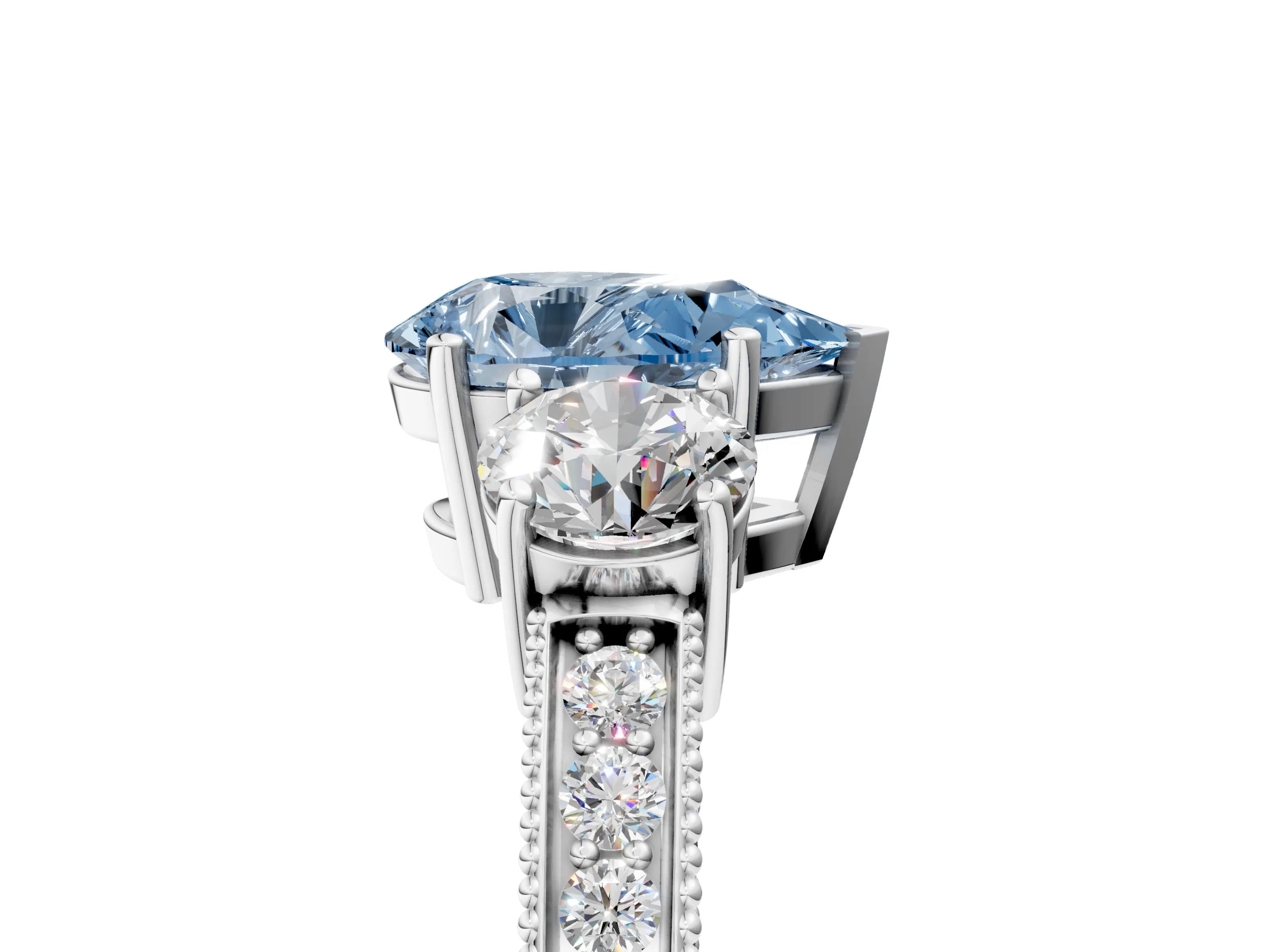 White gold Fancy Blue Pear Cut Three-Stone Diamond Ring with Pavé Band and Four-Prong Setting_17