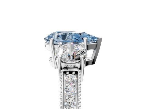 White gold Fancy Blue Pear Cut Three-Stone Diamond Ring with Pavé Band and Four-Prong Setting_17