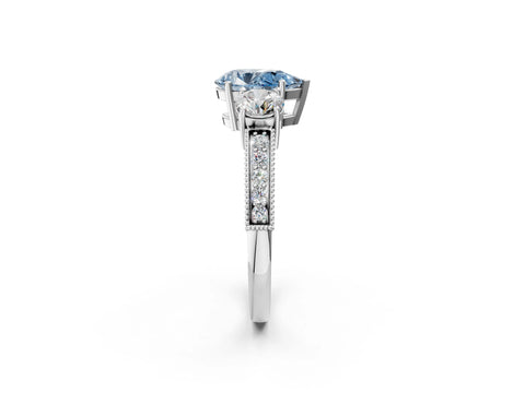 White gold Fancy Blue Pear Cut Three-Stone Diamond Ring with Pavé Band and Four-Prong Setting_2
