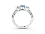 White gold Fancy Blue Pear Cut Three-Stone Diamond Ring with Pavé Band and Four-Prong Setting_3