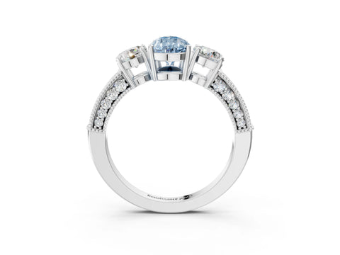 White gold Fancy Blue Pear Cut Three-Stone Diamond Ring with Pavé Band and Four-Prong Setting_3