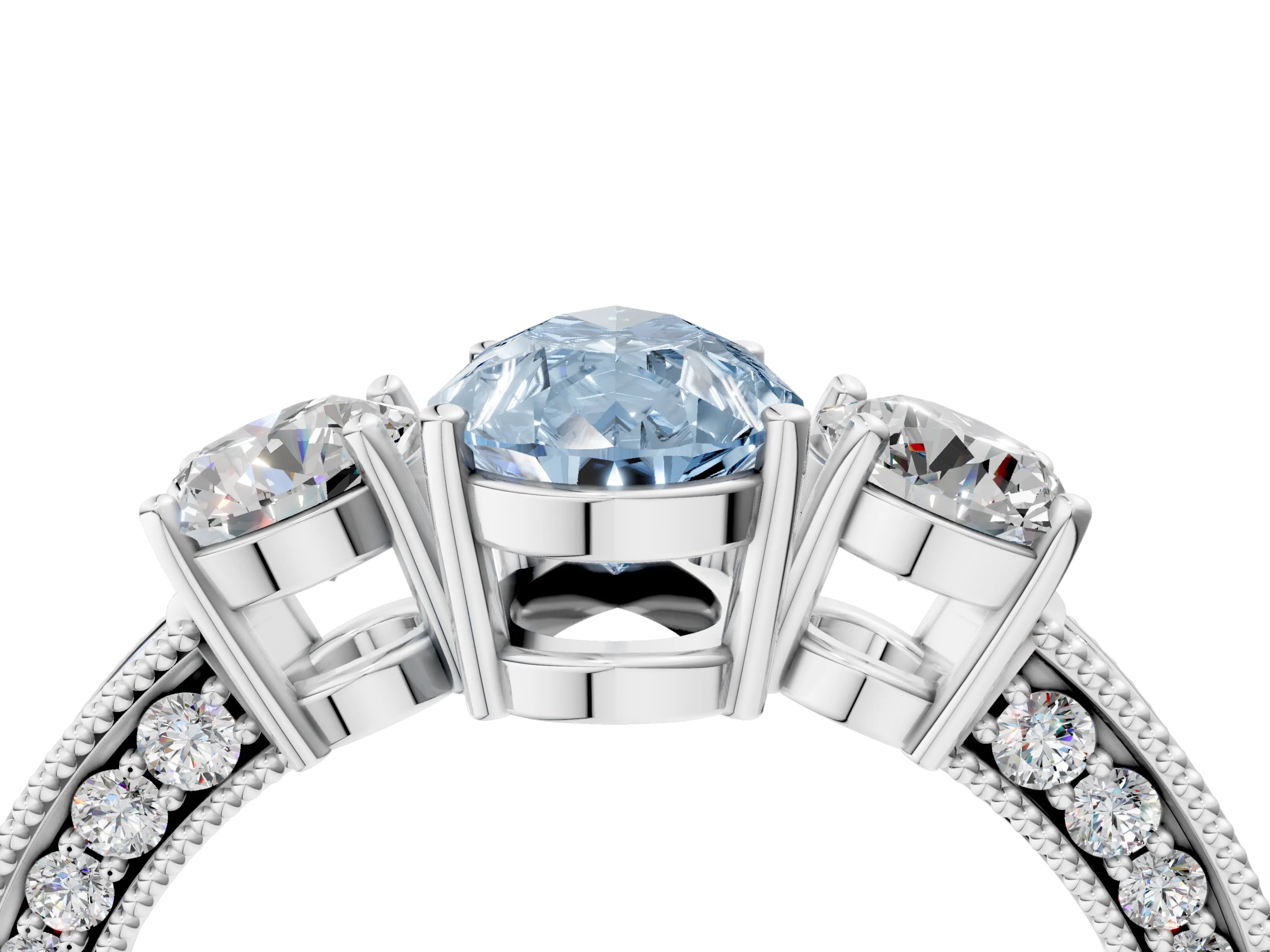 White gold Fancy Blue Pear Cut Three-Stone Diamond Ring with Pavé Band and Four-Prong Setting_4