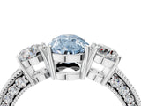 White gold Fancy Blue Pear Cut Three-Stone Diamond Ring with Pavé Band and Four-Prong Setting_4