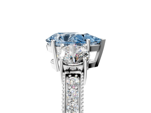 White gold Fancy Blue Pear Cut Three-Stone Diamond Ring with Pavé Band and Four-Prong Setting_5