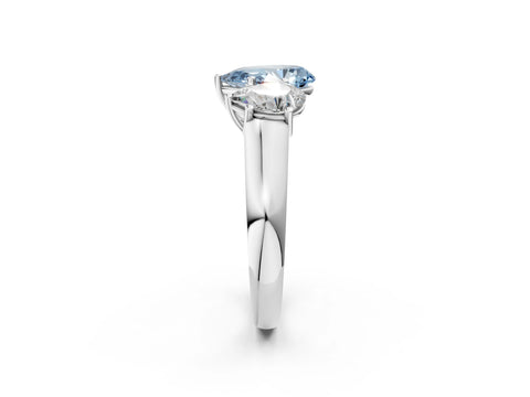 White gold Fancy Blue Pear Cut Three-Stone Diamond Ring with Prong Setting on a Classic Band_2