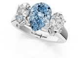White gold Fancy Blue Pear Cut Three-Stone Diamond Ring with Prong Setting on a Classic Band_37