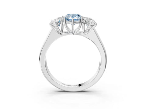 White gold Fancy Blue Pear Cut Three-Stone Diamond Ring with Prong Setting on a Classic Band_3
