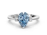 White gold Fancy Blue Pear  Cut Three-Stone Solitaire Ring with Round Accent Diamonds and Four-Prong Setting_20