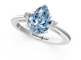 White gold Fancy Blue Pear  Cut Three-Stone Solitaire Ring with Round Accent Diamonds and Four-Prong Setting_21