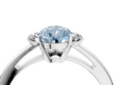 White gold Fancy Blue Pear  Cut Three-Stone Solitaire Ring with Round Accent Diamonds and Four-Prong Setting_24