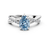 White gold Fancy Blue Pear  Cut Twist Band Solitaire Diamond Ring with Pavé Setting_3