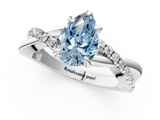 White gold Fancy Blue Pear  Cut Twist Band Solitaire Diamond Ring with Pavé Setting_4