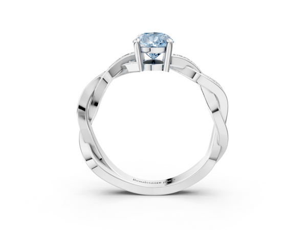 Platinum Fancy Blue Pear  Cut Twisted Pavé Band Solitaire Ring with Four-Prong Setting