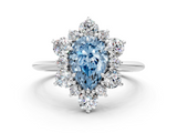 White gold Fancy Blue Pear  Diamond Cluster Halo Ring with Solitaire Band and Four-Prong Setting_19