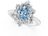 White gold Fancy Blue Pear  Diamond Cluster Halo Ring with Solitaire Band and Four-Prong Setting_21