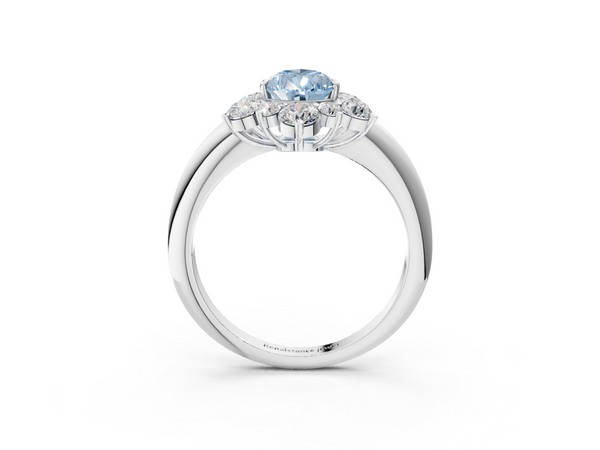 Platinum Fancy Blue Pear  Diamond Cluster Halo Ring with Solitaire Band and Four-Prong Setting
