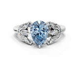White gold Fancy Blue Pear  Diamond Cluster Leaf Design Ring with Prong Setting_52