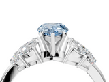 White gold Fancy Blue Pear  Diamond Cluster Leaf Design Ring with Prong Setting_56