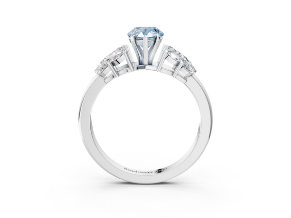 White gold Fancy Blue Pear  Diamond Cluster Leaf Design Ring with Prong Setting