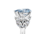 White gold Fancy Blue Pear  Diamond Cluster Leaf Design Ring with Prong Setting_58